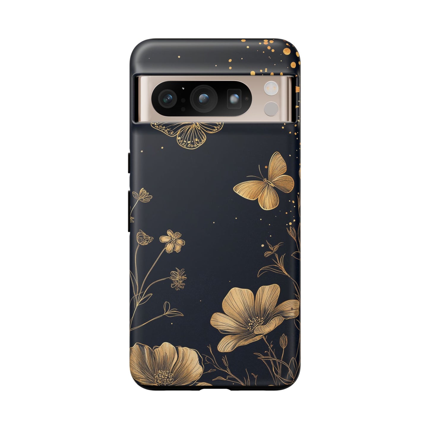 Gold Floral Butterfly Phone Case, Dark Aesthetic Botanical, Elegant Black Luxury iPhone Samsung Cover