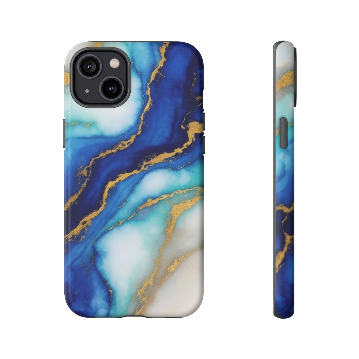 Blue & Gold Marble Phone Case – Luxury Resin Art Tough Case (iPhone, Samsung, Pixel)
