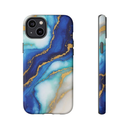 Blue & Gold Marble Phone Case – Luxury Resin Art Tough Case (iPhone, Samsung, Pixel)