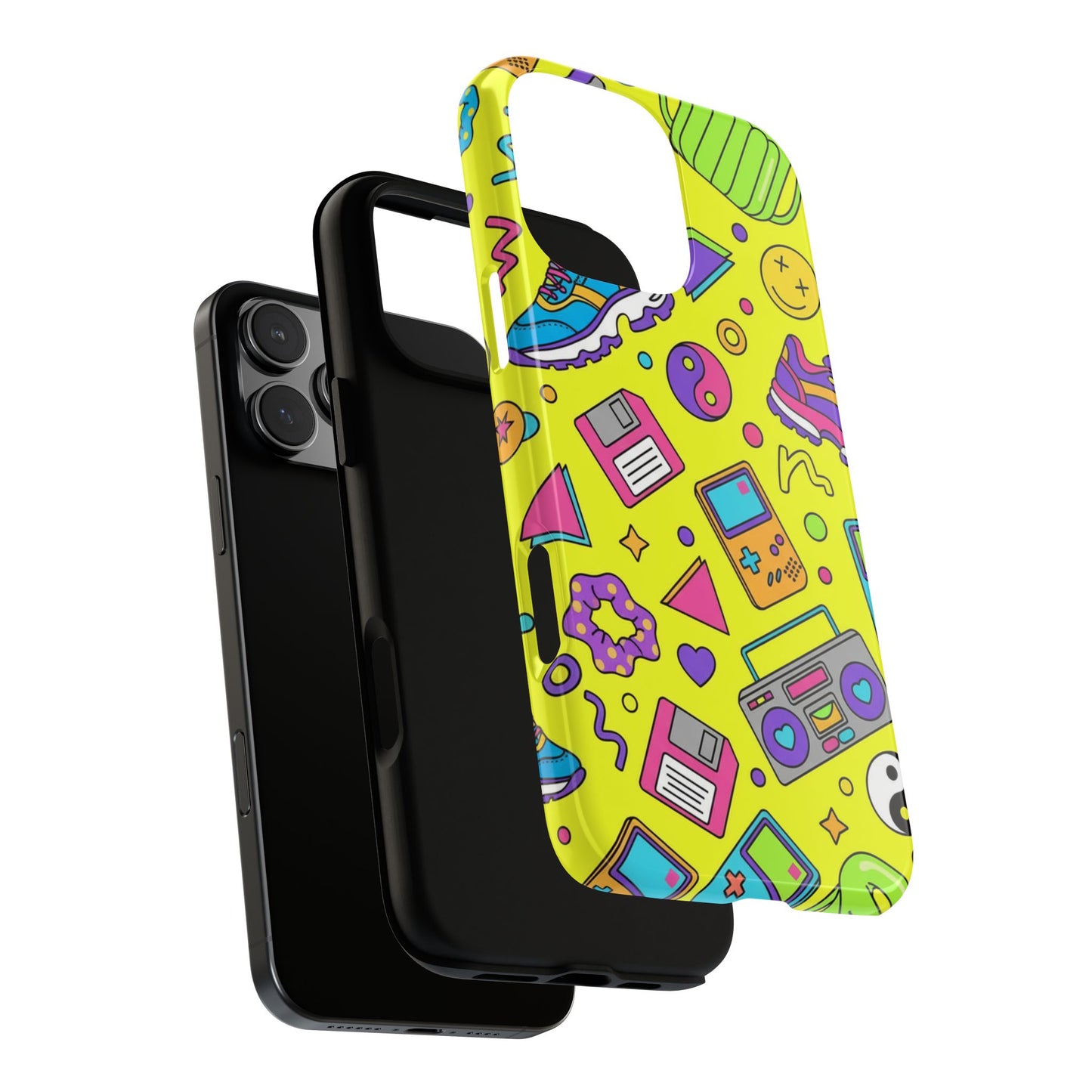 90s Retro Neon Phone Case – Y2K Nostalgia Colorful Icons Tough Protective Case