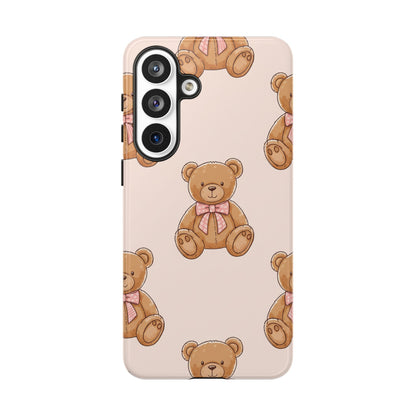 Teddy Bear Phone Case | Cute Coquette Aesthetic Pink Bear Pattern Case | Kawaii Soft Girl iPhone & Samsung Tough Protective Case