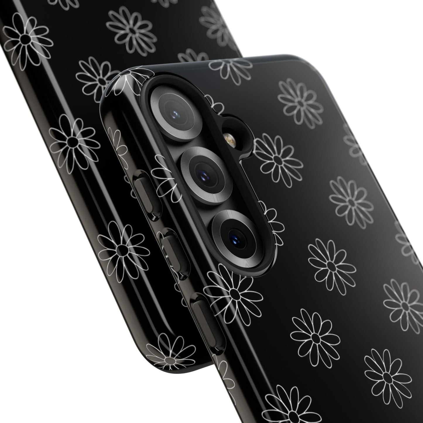 Black Daisy Floral Phone Case – Slim Protective Tough Case for Iphone, Samsung Galaxy and Pixel