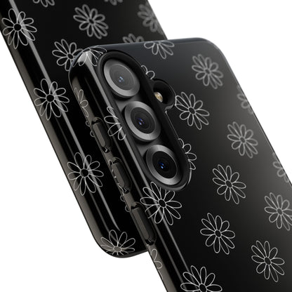 Black Daisy Floral Phone Case – Slim Protective Tough Case for Iphone, Samsung Galaxy and Pixel