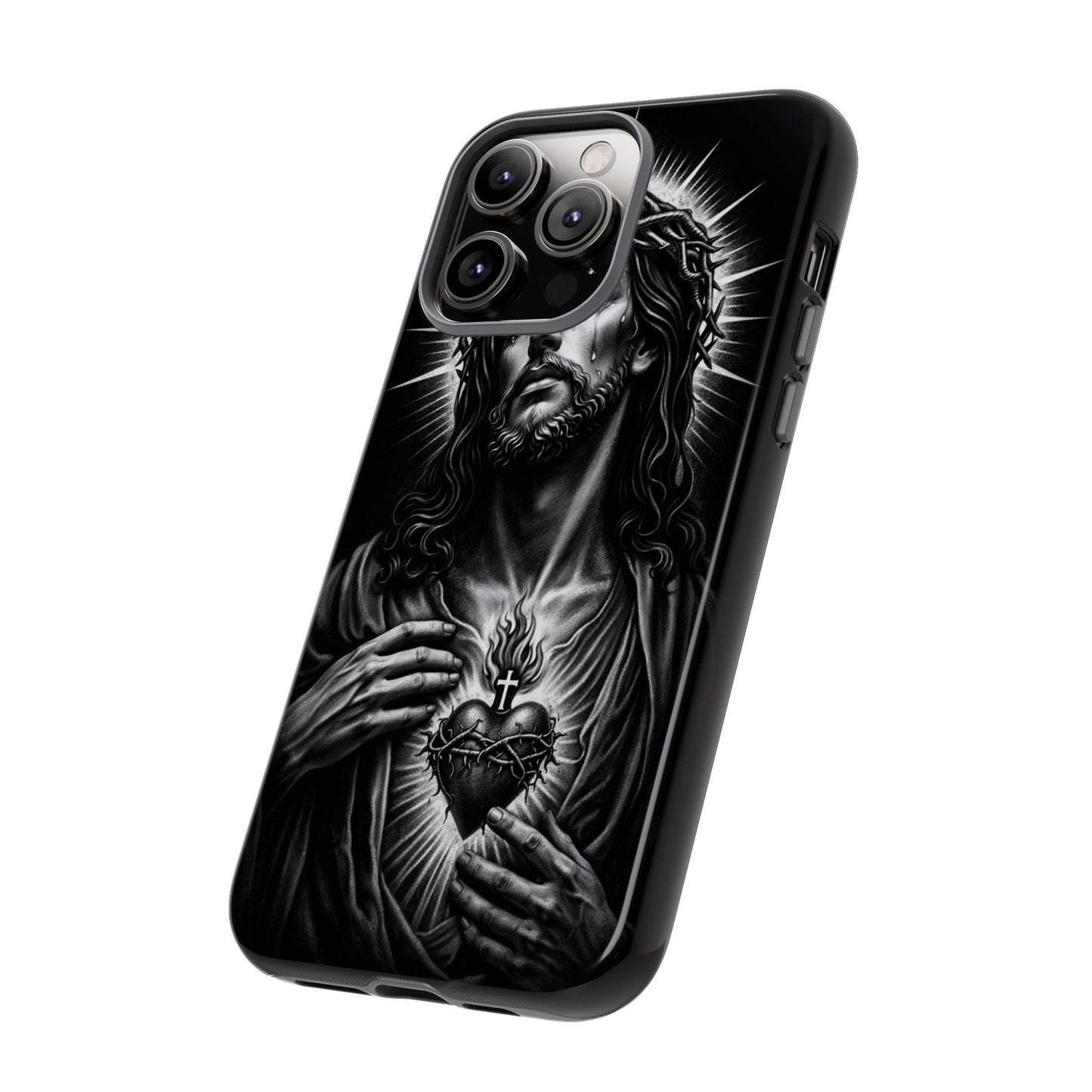 Jesus Sacred Heart Phone Case Black White Christian Faith Aesthetic