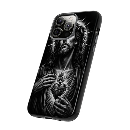 Jesus Sacred Heart Phone Case Black White Christian Faith Aesthetic