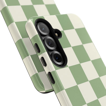 Sage Green Checkerboard Phone Case | Minimal Aesthetic Checkered iPhone & Samsung Tough Case