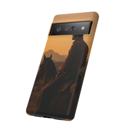 Western Cowboy Sunset Phone Case | Horse Rider Desert Aesthetic Tough Protective Case