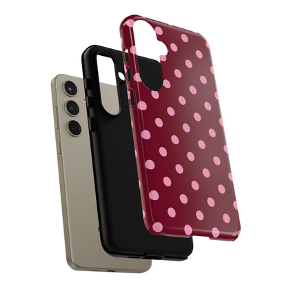 Pink Polka Dot Phone Case – Cute Aesthetic Tough Protective Phone Cover for Iphone, Samsung Galaxy and Pixel