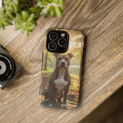 Pitbull Portrait Phone Case | Dog Lover Tough Case, Sunset Forest