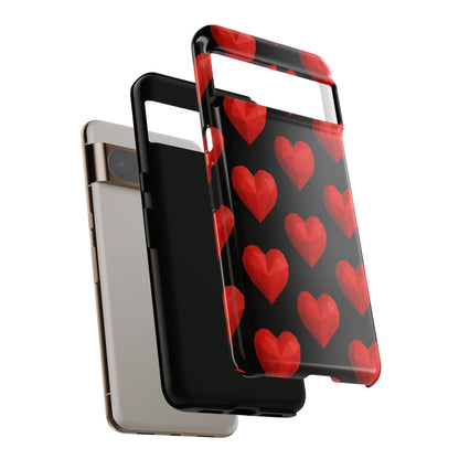 Red Heart Phone Case – Geometric Heart Pattern Tough Case (Black)