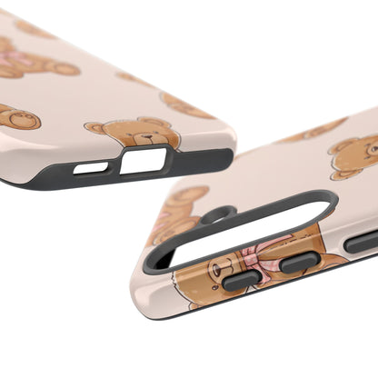 Teddy Bear Phone Case | Cute Coquette Aesthetic Pink Bear Pattern Case | Kawaii Soft Girl iPhone & Samsung Tough Protective Case