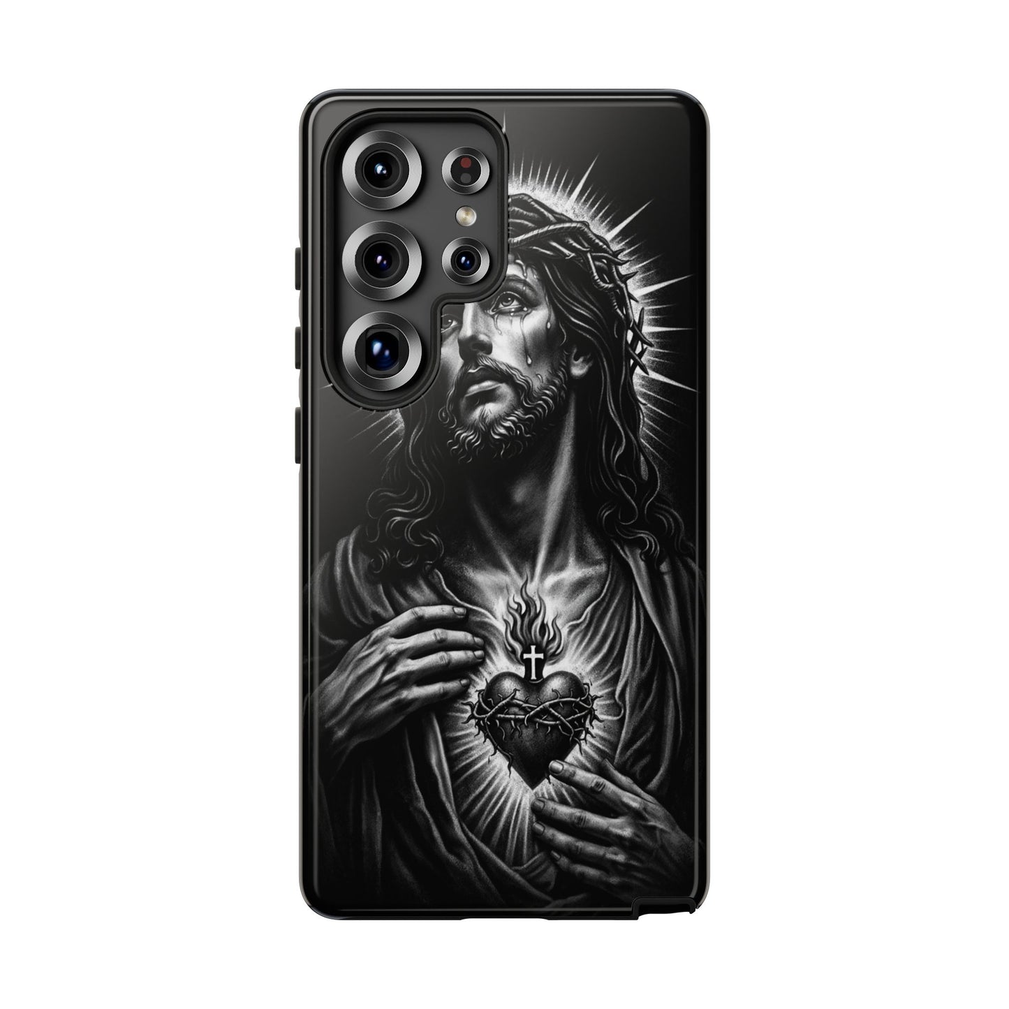Jesus Sacred Heart Phone Case Black White Christian Faith Aesthetic