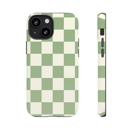Sage Green Checkerboard Phone Case | Minimal Aesthetic Tough Case