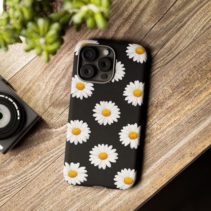Black Daisy Floral Tough Phone Case – Cute Protective Cover for Iphone, Samsung Galaxy and Pixel