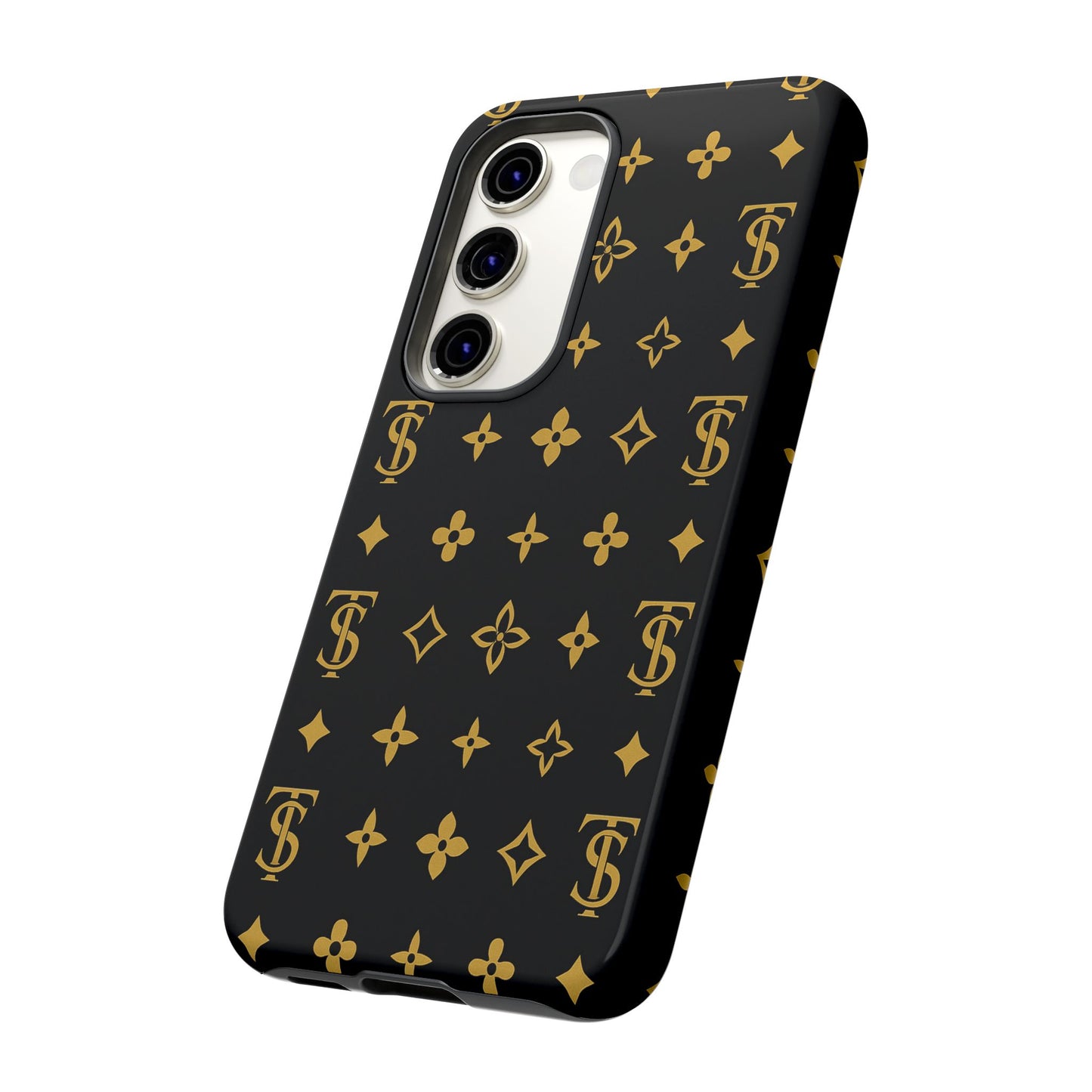 Gold Monogram Pattern Tough Phone Case | Black & Gold Luxury Design for Iphone, Samsung Galaxy and Pixel