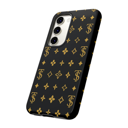 Gold Monogram Pattern Tough Phone Case | Black & Gold Luxury Design for Iphone, Samsung Galaxy and Pixel