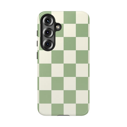 Sage Green Checkerboard Phone Case | Minimal Aesthetic Checkered iPhone & Samsung Tough Case