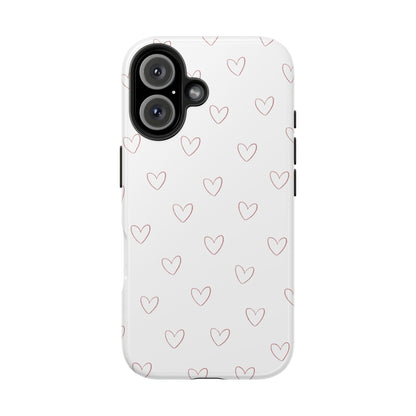 Hand-Drawn Hearts Tough Phone Case | Minimal Pink Heart Pattern