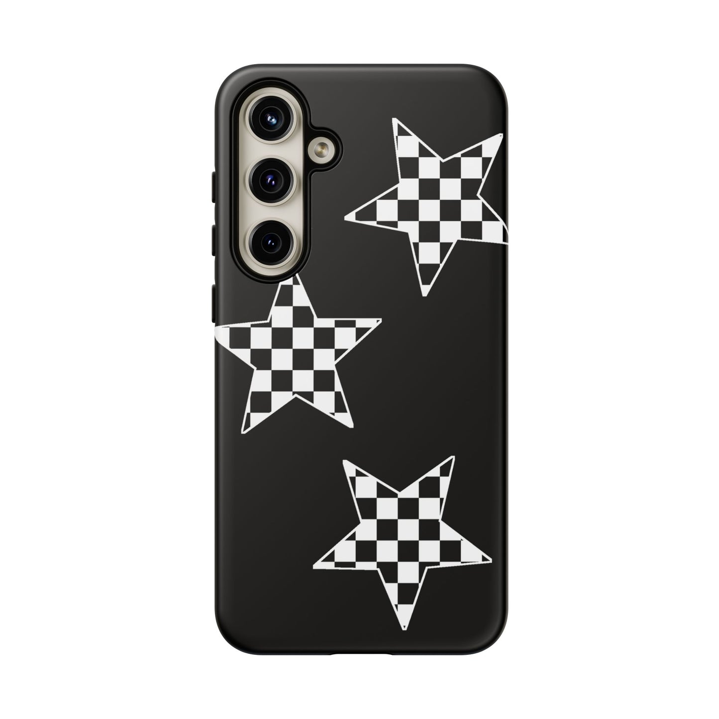 Checkered Star Tough Phone Case – Black Retro Graphic Protective Cover for Iphone, Samsung Galaxy and Pixel