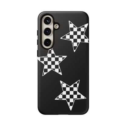 Checkered Star Tough Phone Case – Black Retro Graphic Protective Cover for Iphone, Samsung Galaxy and Pixel