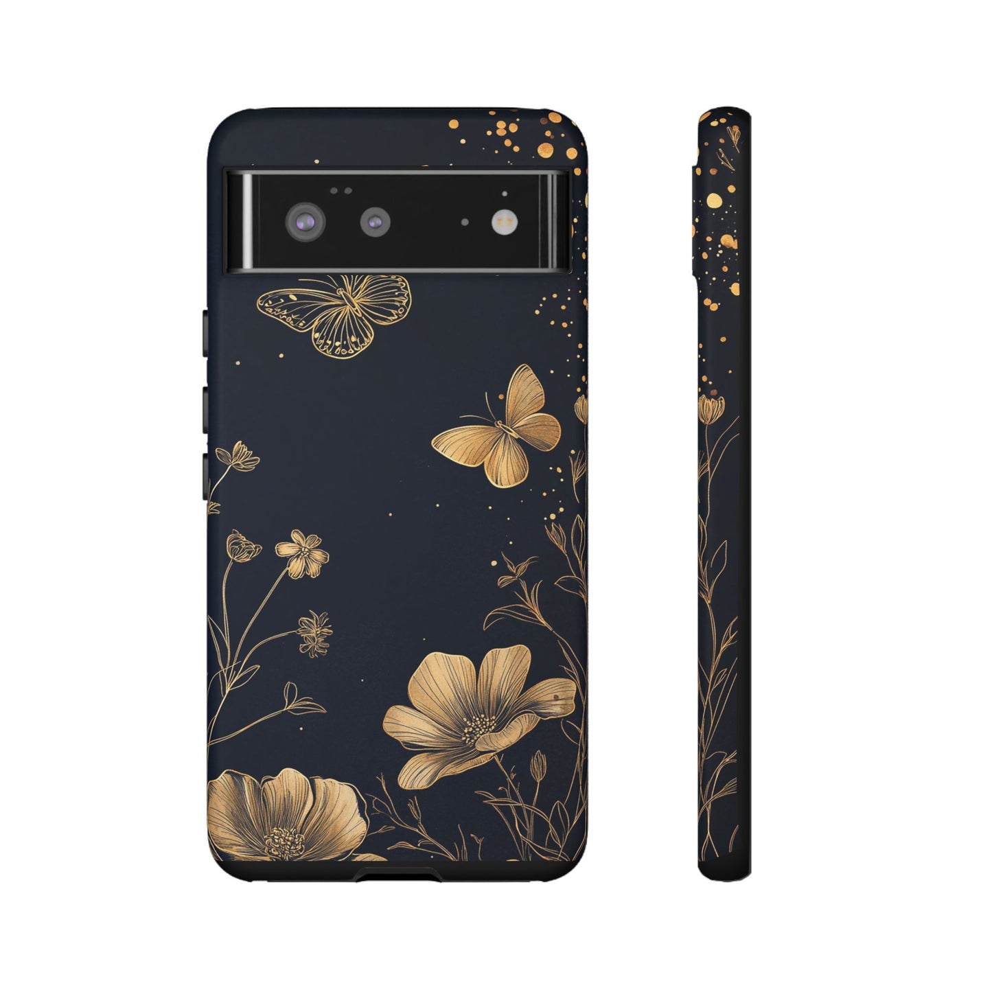 Gold Floral Butterfly Phone Case, Dark Aesthetic Botanical, Elegant Black Luxury iPhone Samsung Cover