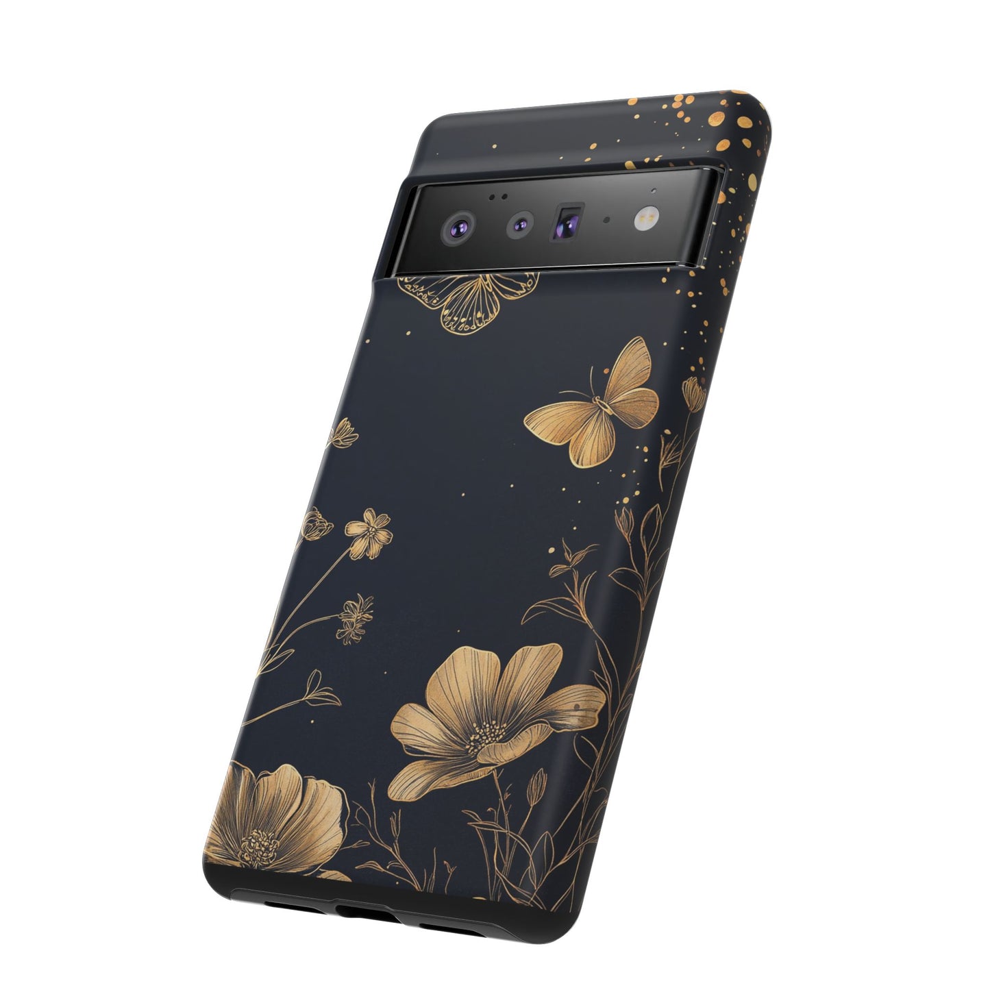 Gold Floral Butterfly Phone Case, Dark Aesthetic Botanical, Elegant Black Luxury iPhone Samsung Cover