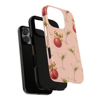 Cocktail Ornament Phone Case – Pink Martini & Cherry Pattern | Glossy or Matte for Iphone, Samsung Galaxy and Pixel