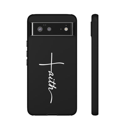 Faith Cross Phone Case, Christian Aesthetic Minimalist Black Matte Case, Religious Gift iPhone Samsung Cover