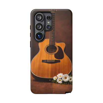 Acoustic Guitar Daisy Phone Case | Rustic Music Lover Tough Cover