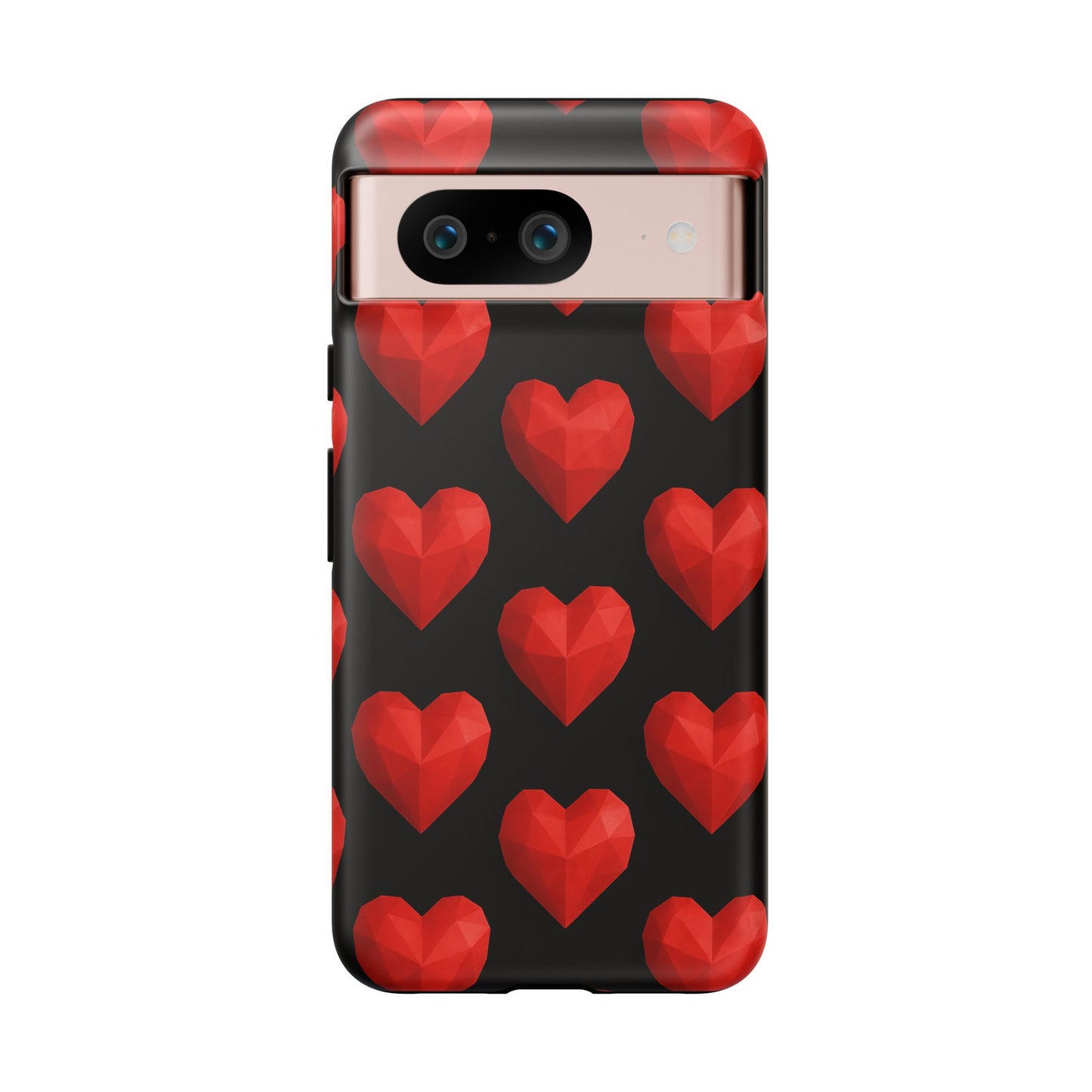 Red Heart Phone Case – Geometric Heart Pattern Tough Case (Black)