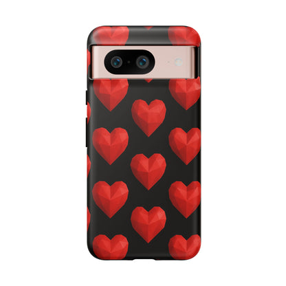 Red Heart Phone Case – Geometric Heart Pattern Tough Case (Black)