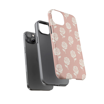White Rose Pattern Tough Phone Case | Elegant Floral Aesthetic Case for Iphone, Samsung Galaxy and Pixel