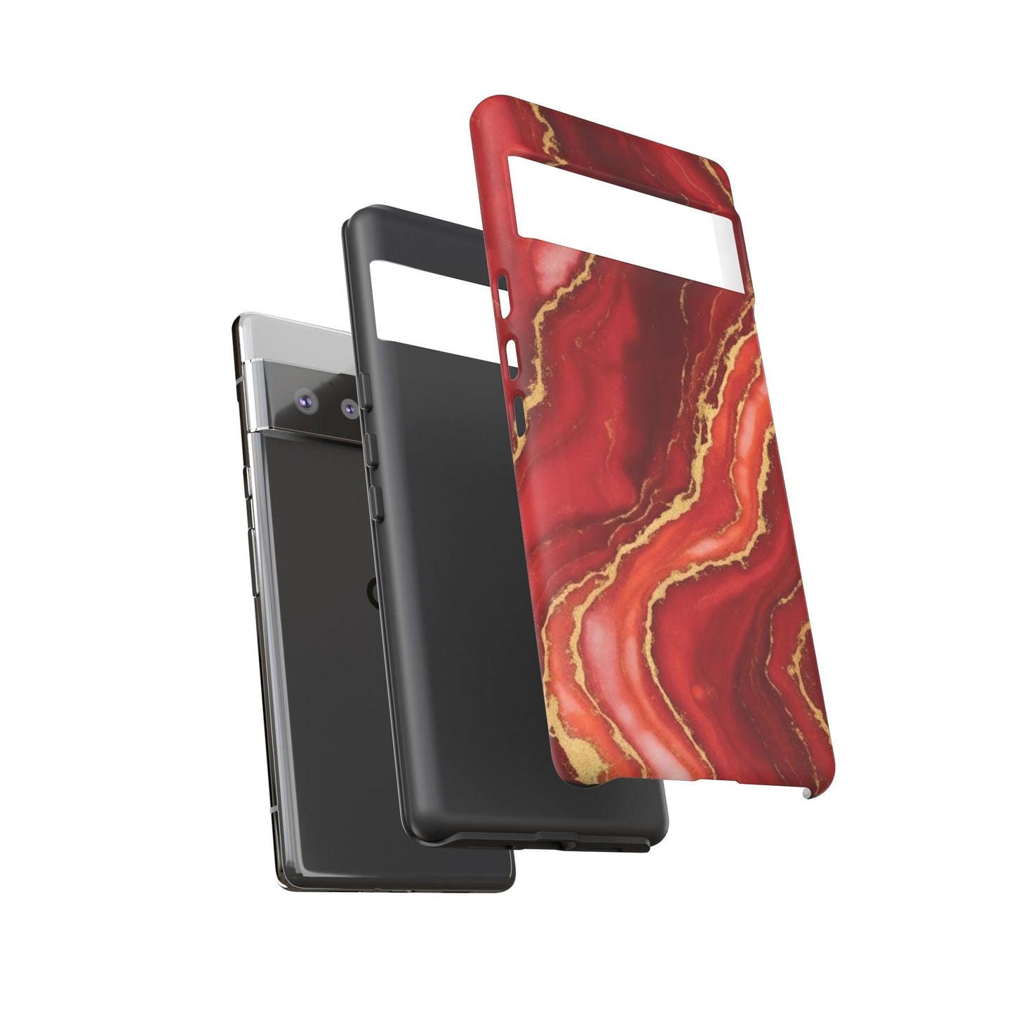 Red Agate Marble Phone Case – Gold Vein Luxury Stone Tough Case (iPhone, Samsung, Pixel)