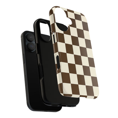 Mocha Checkerboard Phone Case | Neutral Aesthetic Checkered iPhone & Samsung Tough Case