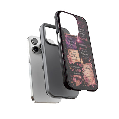 Christian Bible Verse Phone Case Pink Floral Faith Tough Protective Cover Gift
