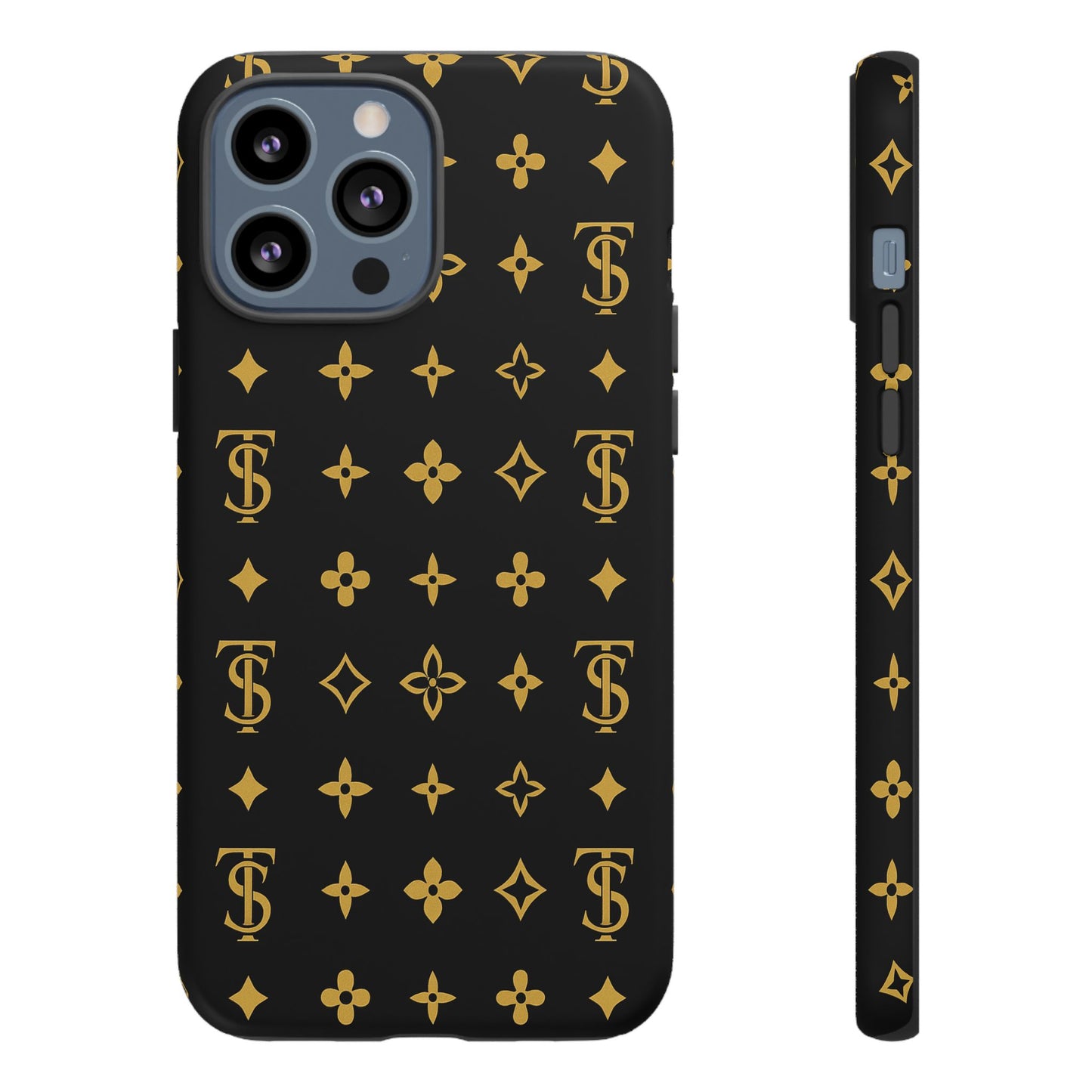 Gold Monogram Pattern Tough Phone Case | Black & Gold Luxury Design for Iphone, Samsung Galaxy and Pixel