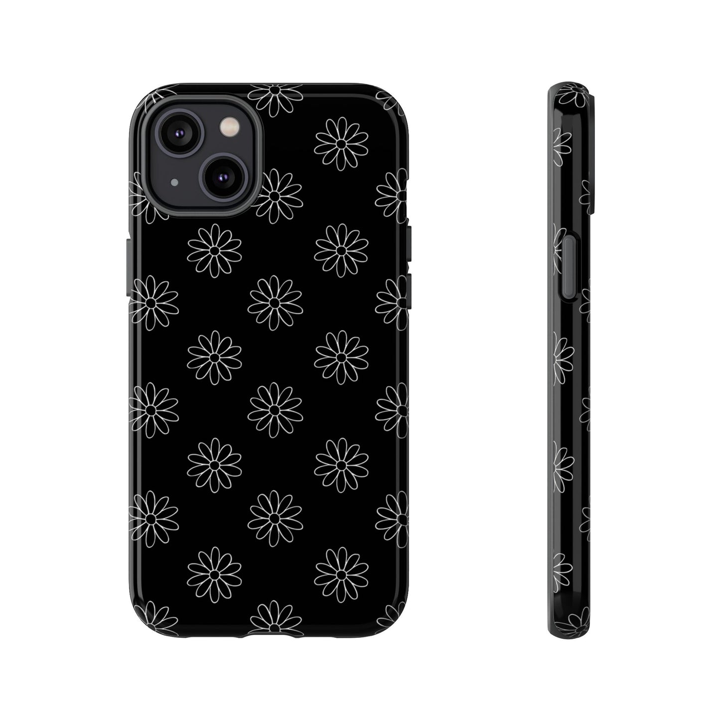 Black Daisy Floral Phone Case – Slim Protective Tough Case for Iphone, Samsung Galaxy and Pixel