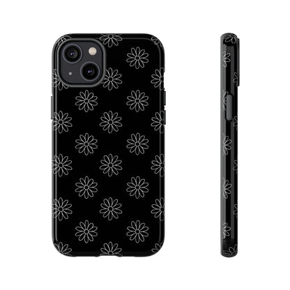 Black Daisy Floral Phone Case – Slim Protective Tough Case for Iphone, Samsung Galaxy and Pixel