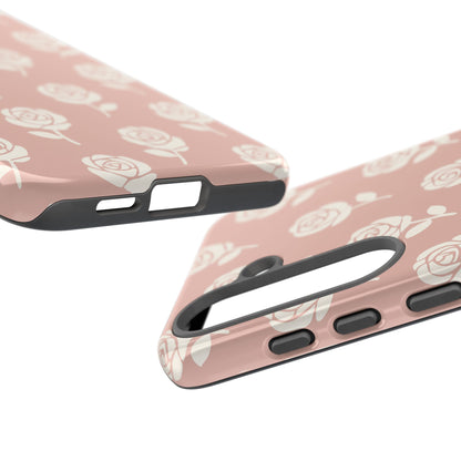 White Rose Pattern Tough Phone Case | Elegant Floral Aesthetic Case for Iphone, Samsung Galaxy and Pixel
