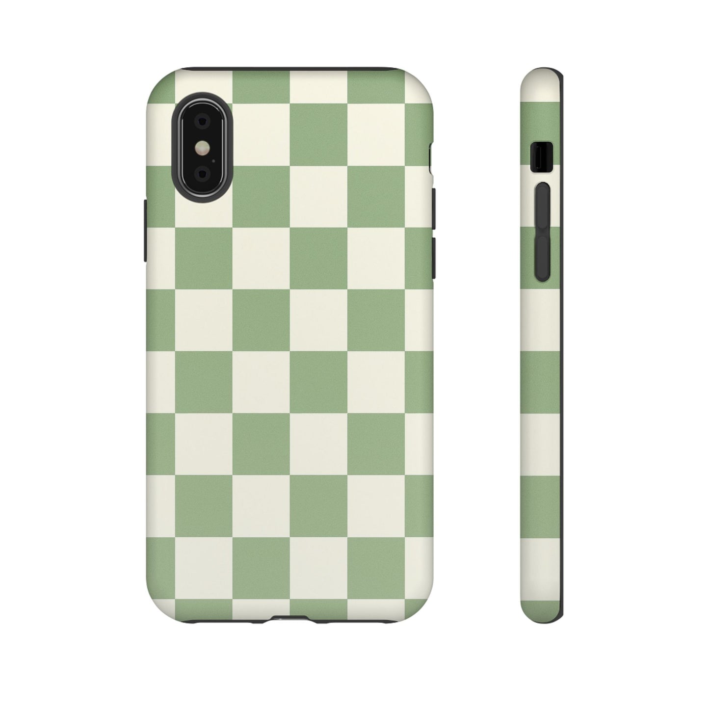 Sage Green Checkerboard Phone Case | Minimal Aesthetic Tough Case