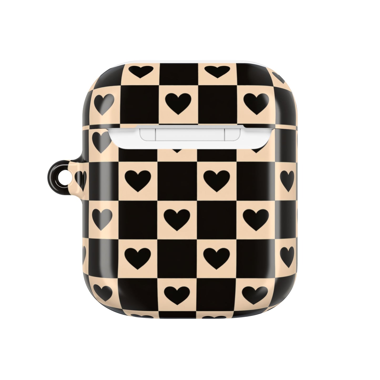 Checkerboard Heart AirPod Case — Retro Black & Beige Protective Cover