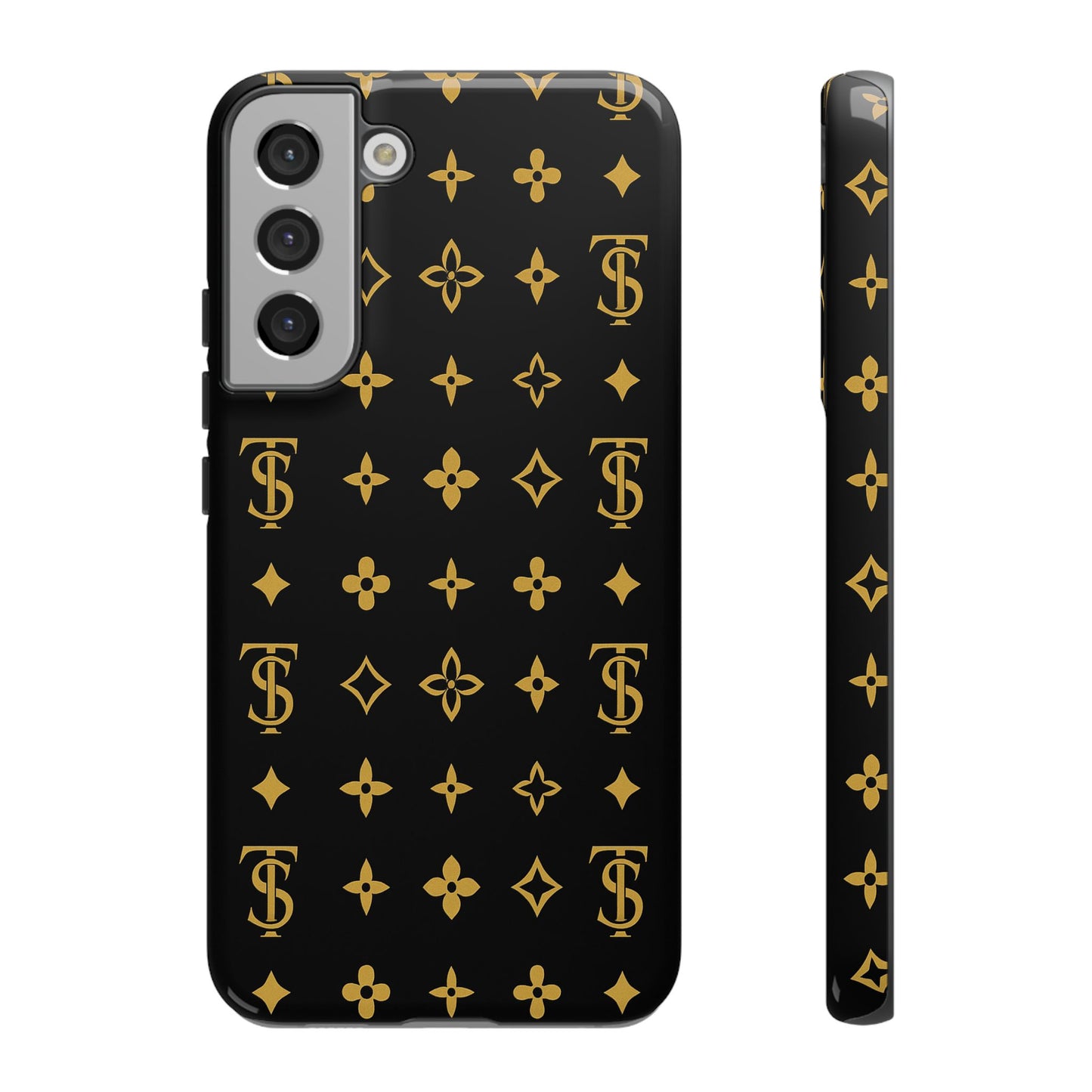 Gold Monogram Pattern Tough Phone Case | Black & Gold Luxury Design for Iphone, Samsung Galaxy and Pixel