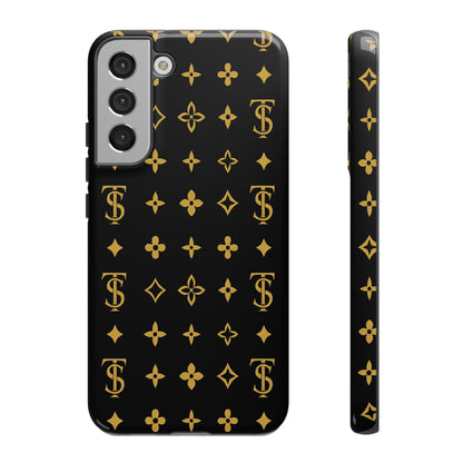 Gold Monogram Pattern Tough Phone Case | Black & Gold Luxury Design for Iphone, Samsung Galaxy and Pixel