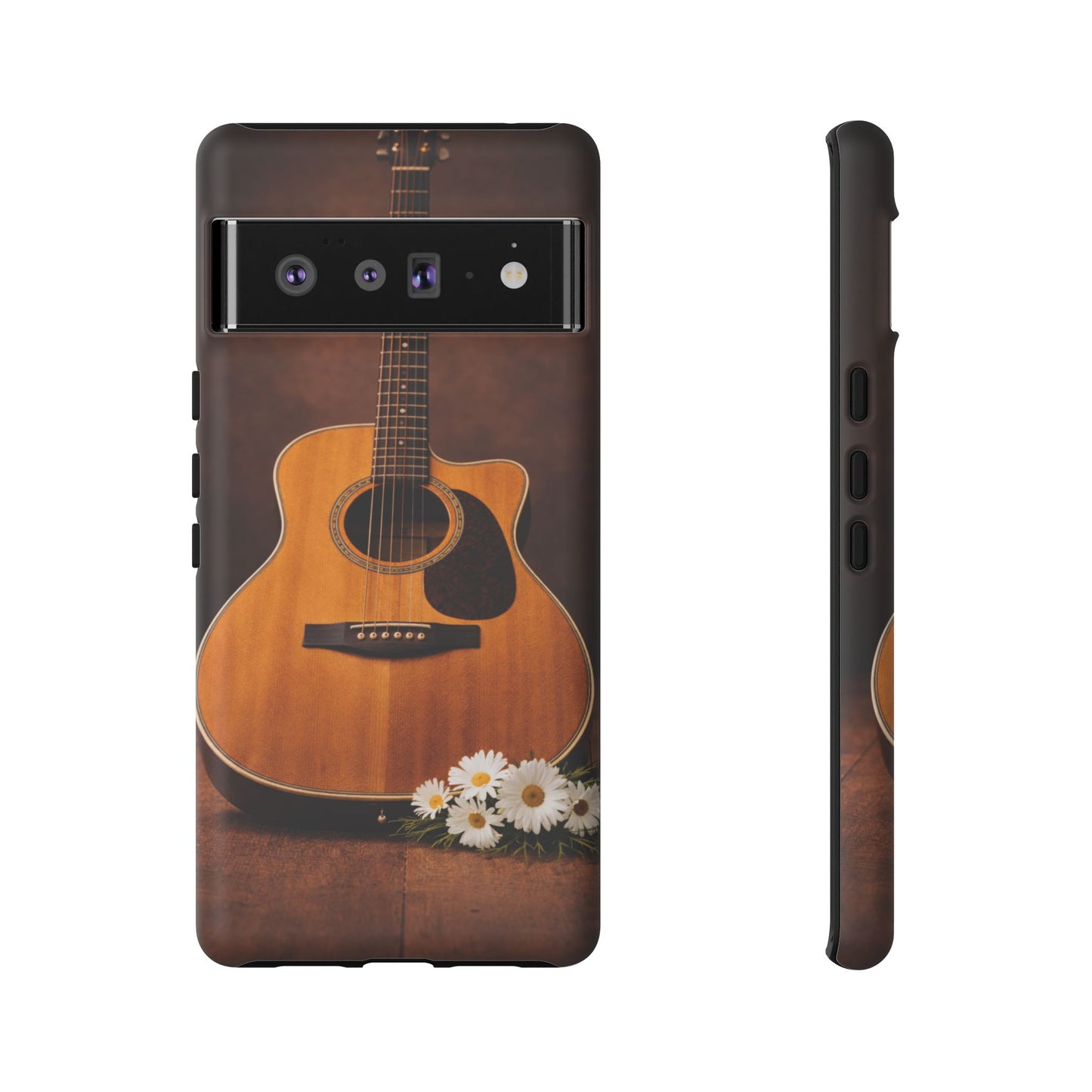 Acoustic Guitar Daisy Phone Case | Rustic Music Lover Tough Cover