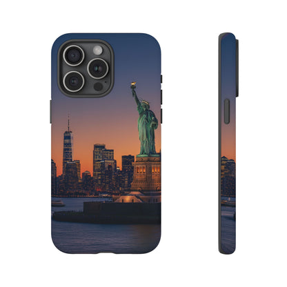 Statue of Liberty Sunset Phone Case – New York City Skyline Travel Aesthetic Tough Case