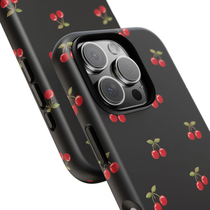 Cherry Pattern Phone Case — Slim Black Protective iPhone Case with Red Cherries for Iphone, Samsung Galaxy and Pixel