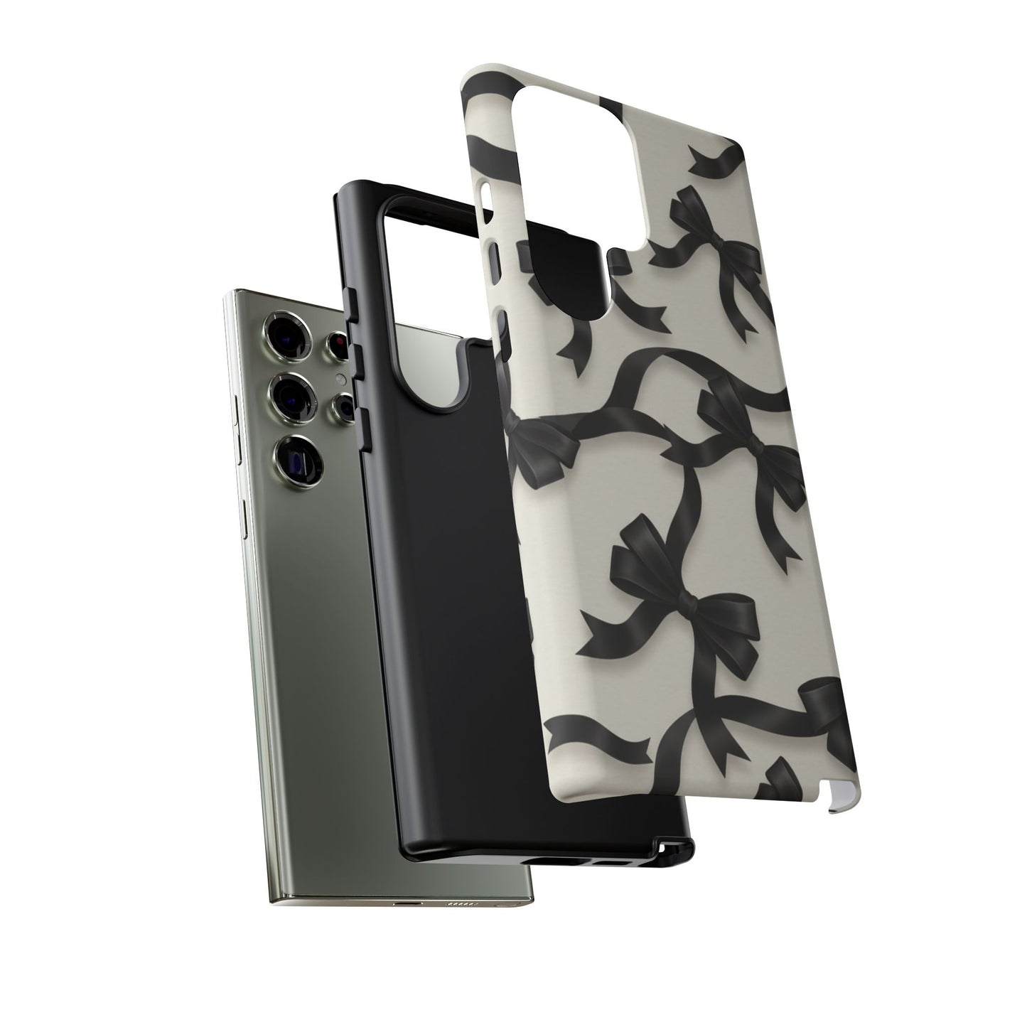 Black Ribbon Bow Phone Case, Minimal Bow Pattern Tough Protective Case