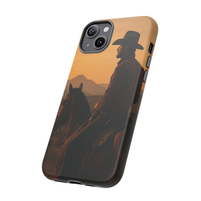 Western Cowboy Sunset Phone Case | Horse Rider Desert Aesthetic Tough Protective Case