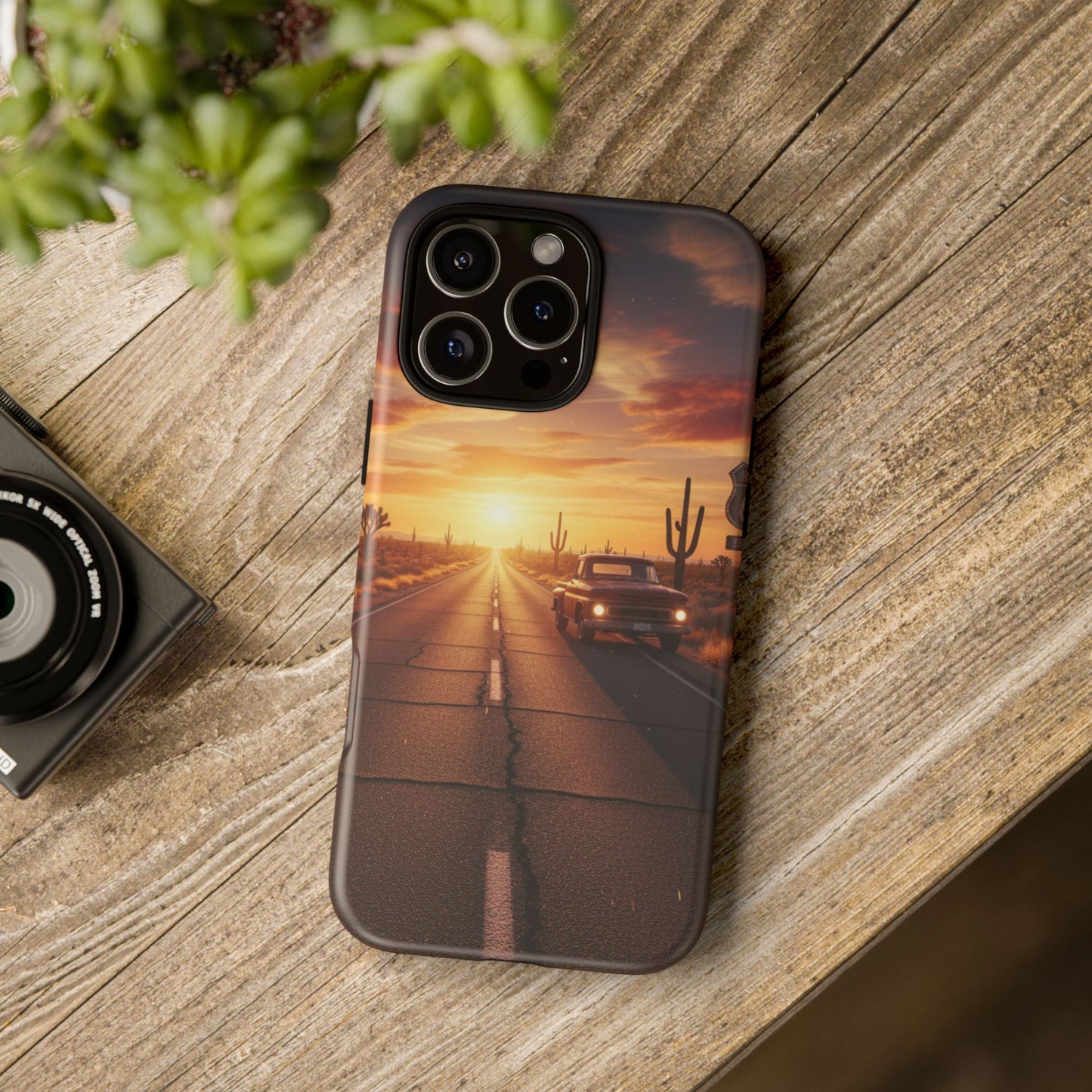 Route 66 Sunset Desert Highway Phone Case – Road Trip Travel Aesthetic Tough Case