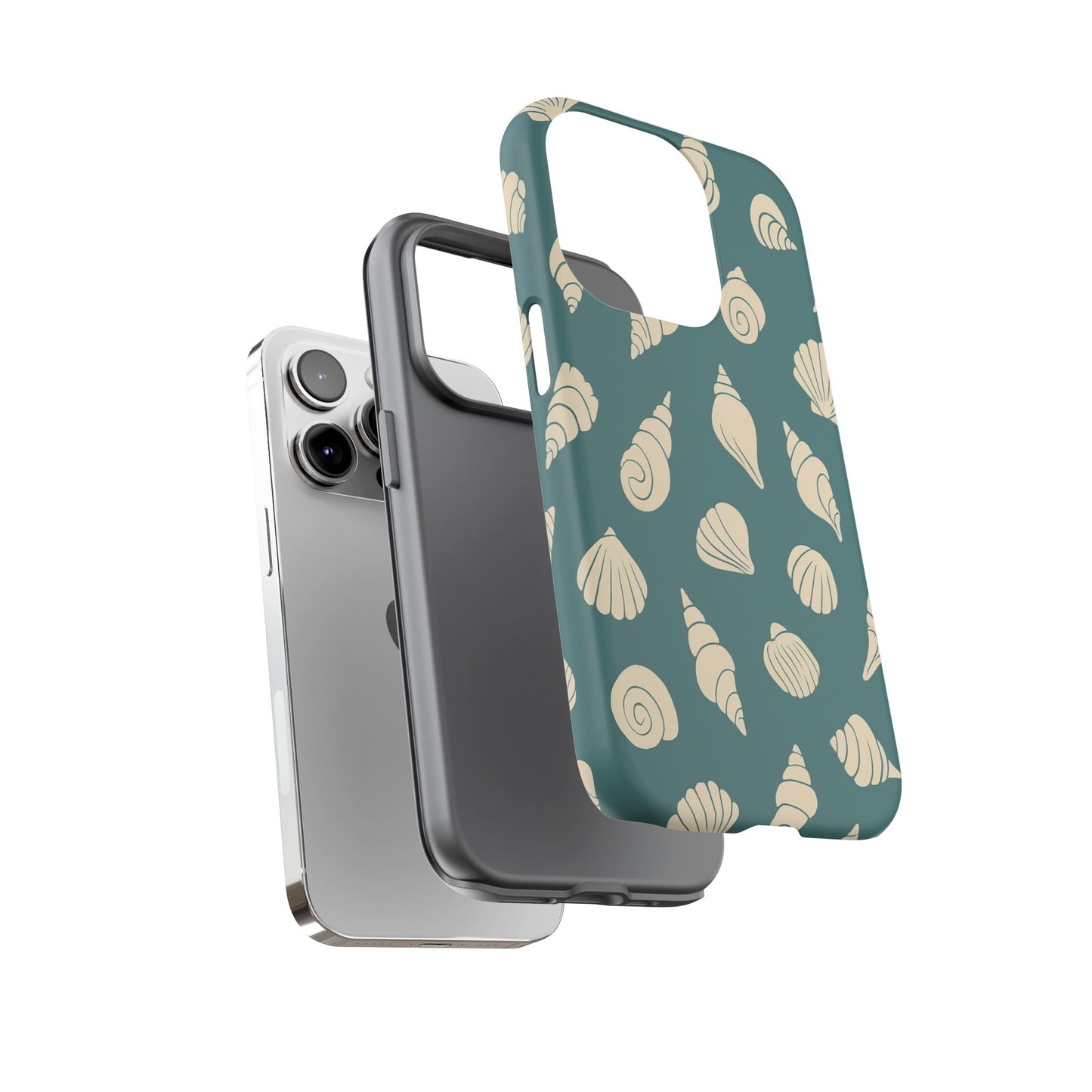 Seashell Pattern Phone Case | Teal Coastal Shells Tough Case for Iphone, Samsung Galaxy and Pixel